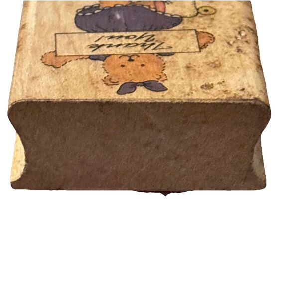 Noteworthy Rubber Stamp Girl Bear Holding Thank You Sign 2 Inches - Picture 5 of 9